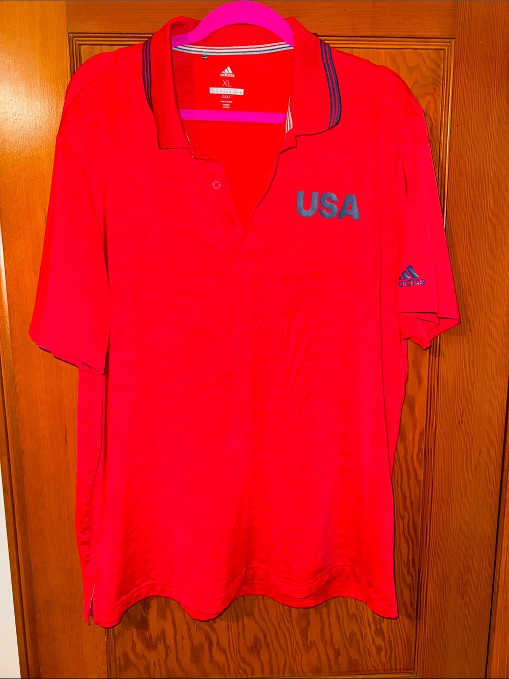 adidas Golf Red USA Polo Shirt with Navy Accents